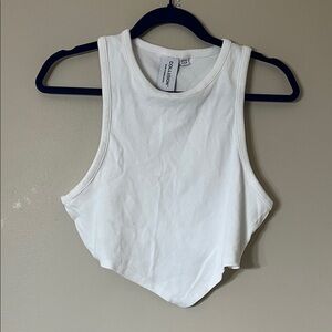 Collusion White Ribbed Point-Hem Tank Top
